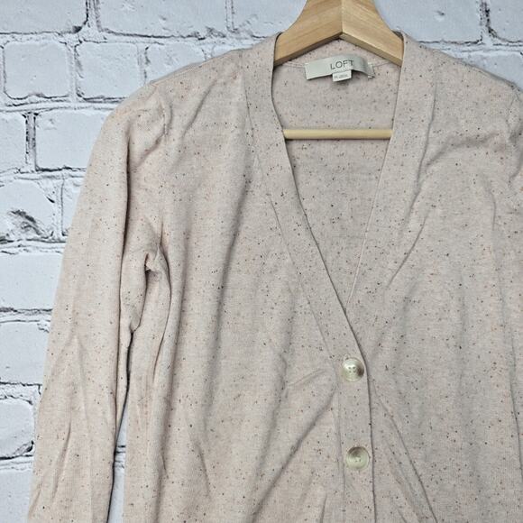 Loft Cotton Blend Button Beige Muted Blush Pink Duster Cardigan Sweater Size XS - Picture 4 of 11